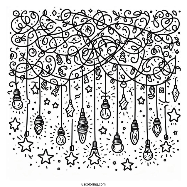Tangled Christmas Lights With Stars To Color