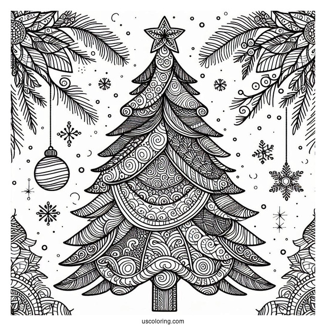 Christmas Tree Zentangle Coloring Page For Adults