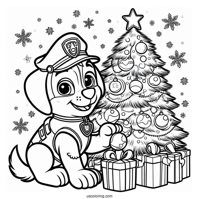 Paw Patrol Dog Around Christmas Tree To Color