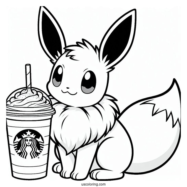 Eevee Sitting Next To A Starbucks Coloring Page Of Drink