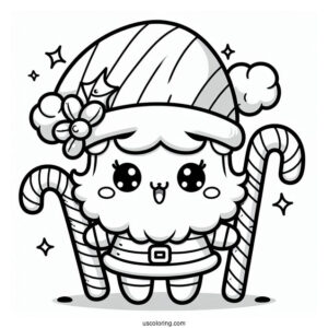 Kawaii Themed Santa With Candy Canes To Color