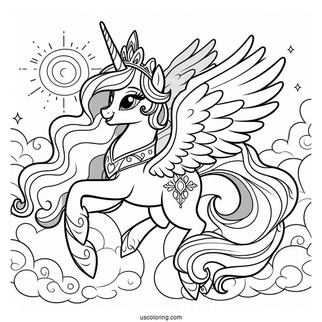 Princess Celestia Coloring Page Flying For Kids