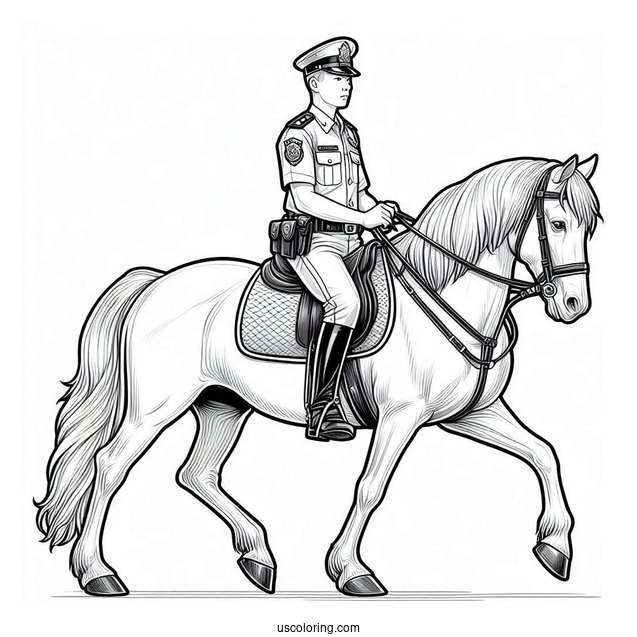 Mounted Police Officer On Horse To Color