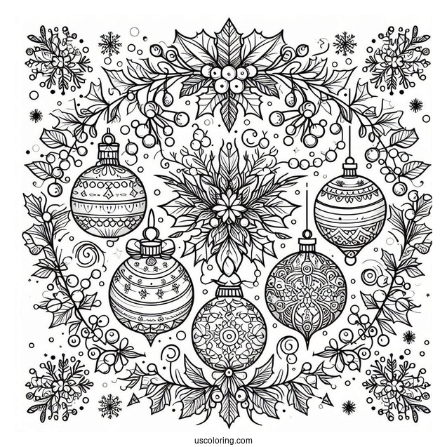 Baubles And Mistletoes Christmas Mandala Coloring Page