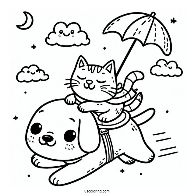 Smiling Critters Coloring Page Of DogDay Riding CatNap's Back