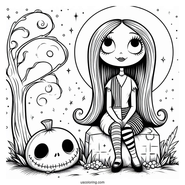 Cute Sally Sitting On Tombstone Coloring In