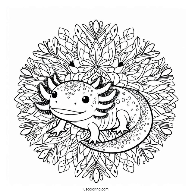 Axolotl Coloring Page At The Center Of A Flower Mandala