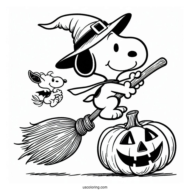 Snoopy Flying On Broomstick With Jack O Lantern