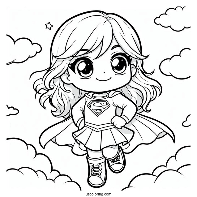 Cartoon Supergirl Coloring Page In The Sky For Kids
