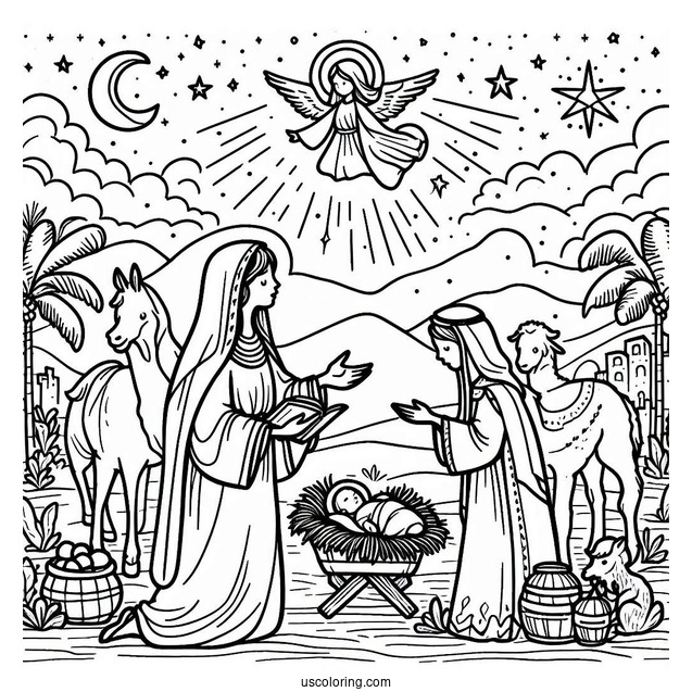 Easy Nativity Coloring Page For Kids