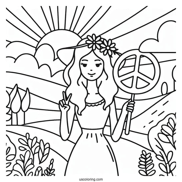 Person Holding A Peace Coloring Page Sign With Different Landscapes