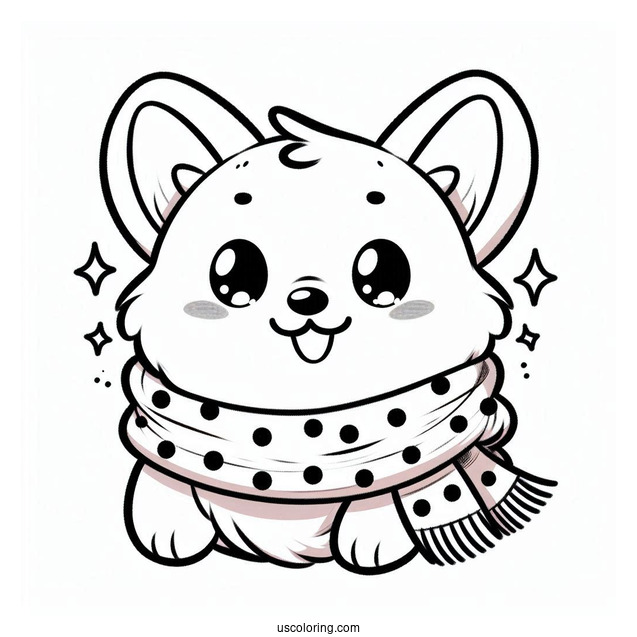 Kawaii Corgi Coloring Page Wearing Polka Dot Scarf For Kids
