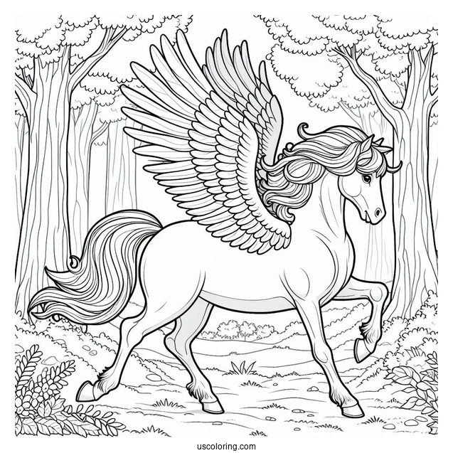 Pegasus Coloring Page Trotting In The Forest
