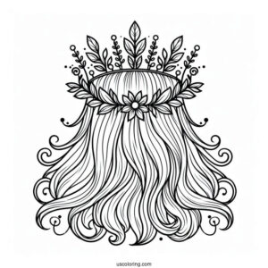 Fantasy Flower Crown Coloring Page with Elegant Petal Patterns For Kids