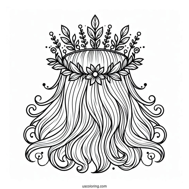 Fantasy Flower Crown Coloring Page with Elegant Petal Patterns For Kids