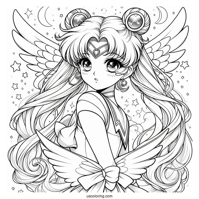 Realistic Sailor Moon With Wings Coloring In
