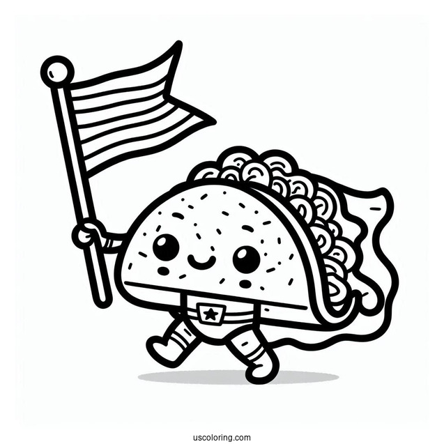 Superhero Taco Carrying A Flag Coloring Page
