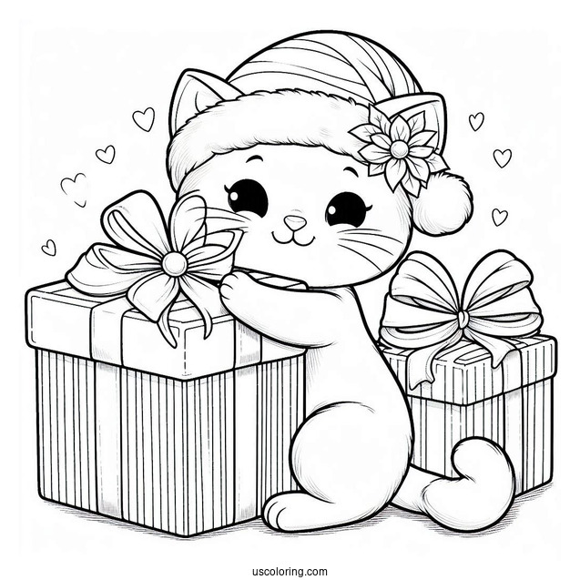 Cat Hugging Christmas Present