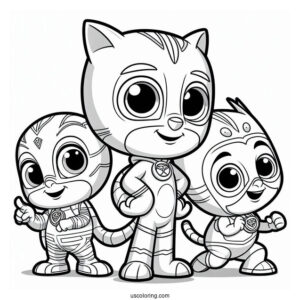 PJ Masks Coloring Page Of Gekko, Owlette, And Catboy Poster