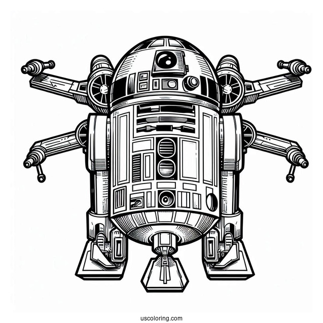 R2-D2 Coloring Page On Top Of X-Wing