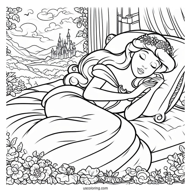 Sleeping Beauty In Deep Sleep Coloring Page For Kids