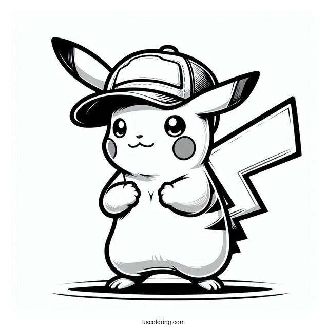 Pikachu Wearing Cap On Fighting Stance Coloring In