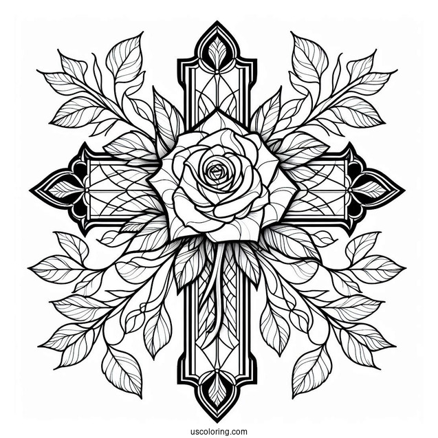 Rose Cross Stained Glass Coloring Page