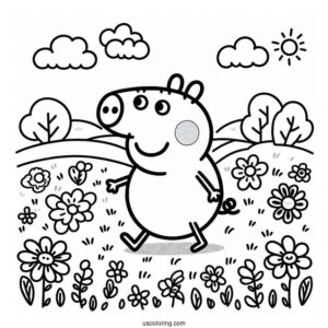 Peppa Pig Walking In Field With Flowers