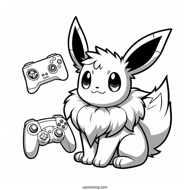 Baby Jolteon Coloring Page With Gaming Console In Background