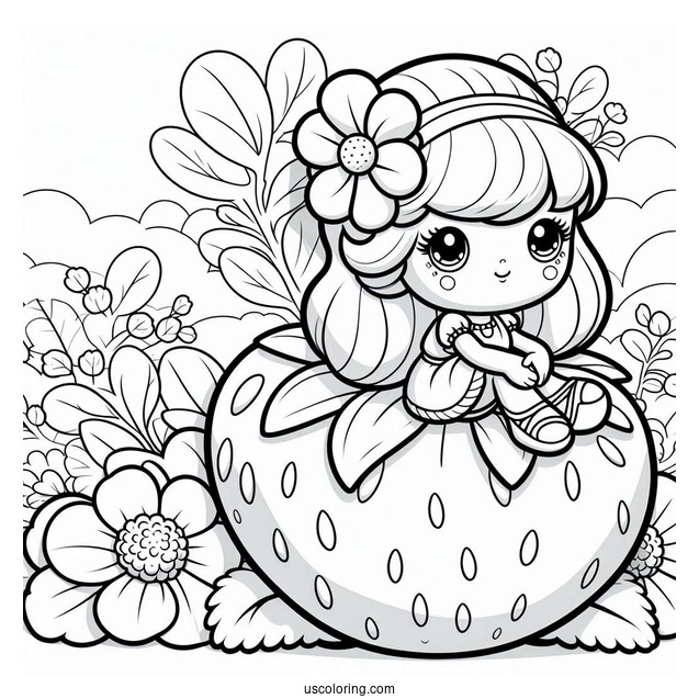 Strawberry Shortcake Coloring Page Sitting On Large Flower