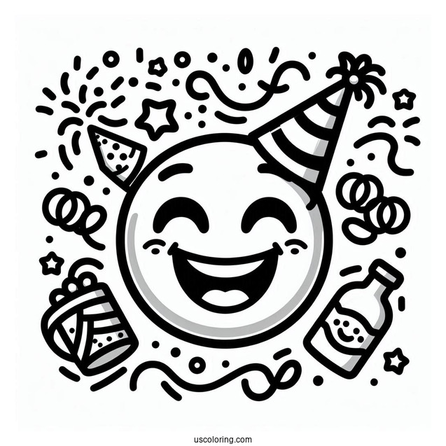 Partying Face Emoji Coloring Page