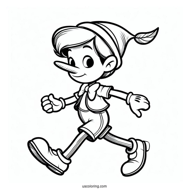 Easy Outline Of Pinocchio Coloring Page Walking For Kids