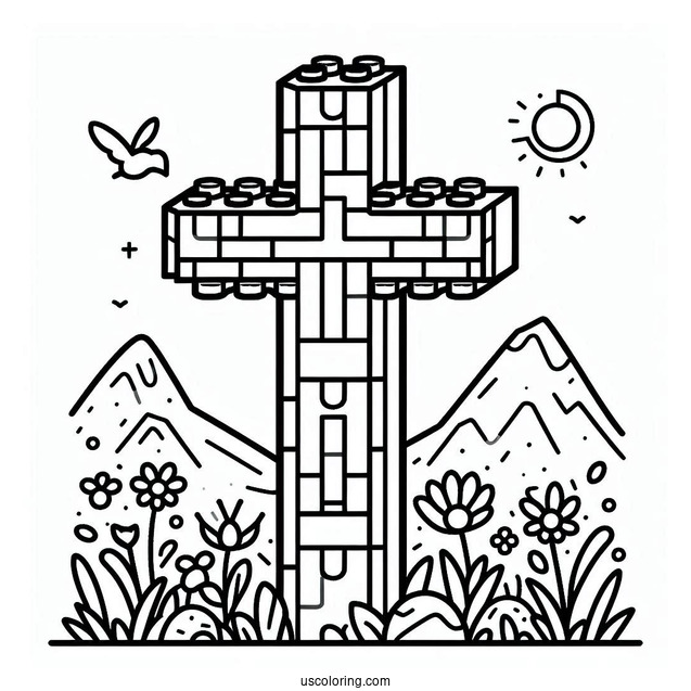 Fun Lego Cross Coloring Page For Kids