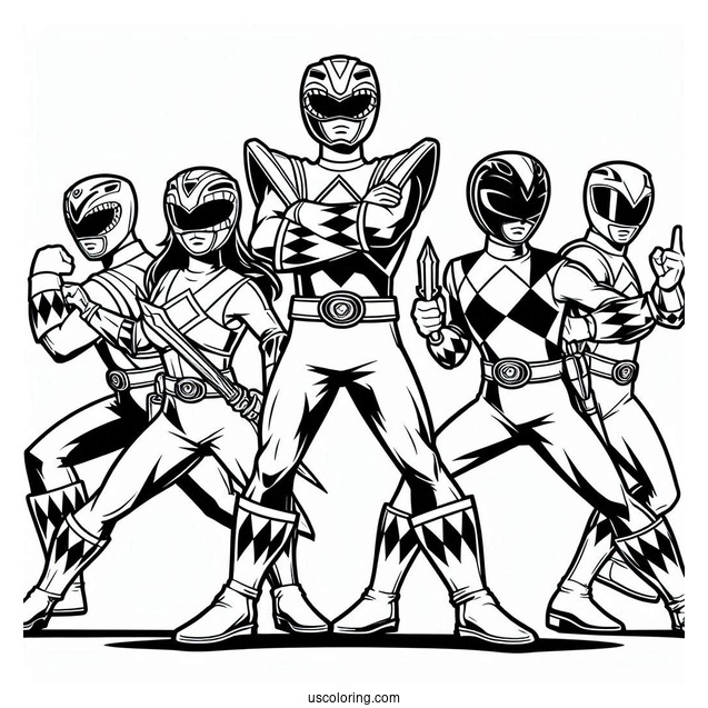 Coloring Page Of Power Rangers In Iconic Pose