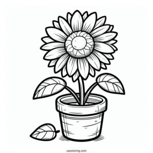 Flower Coloring Pages Of Cartoon Sunflower In Pot