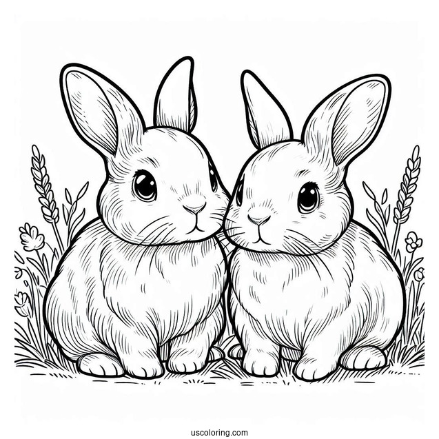 Two Rabbits Standing In Grass