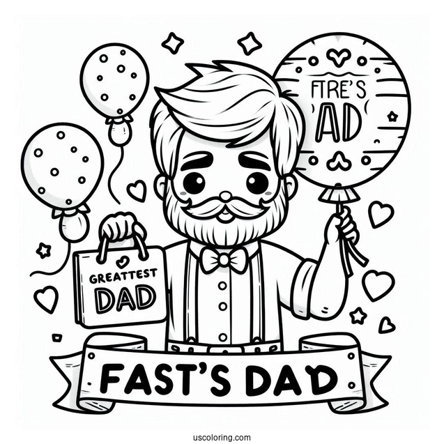 Father's Day Coloring Page Of Cartoon Father Holding World s Greatest Dad Sign