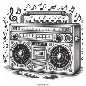 Music Coloring Page Of Vintage Boom Box Coloring Page