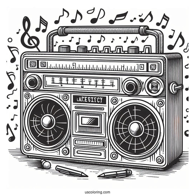 Music Coloring Page Of Vintage Boom Box Coloring Page