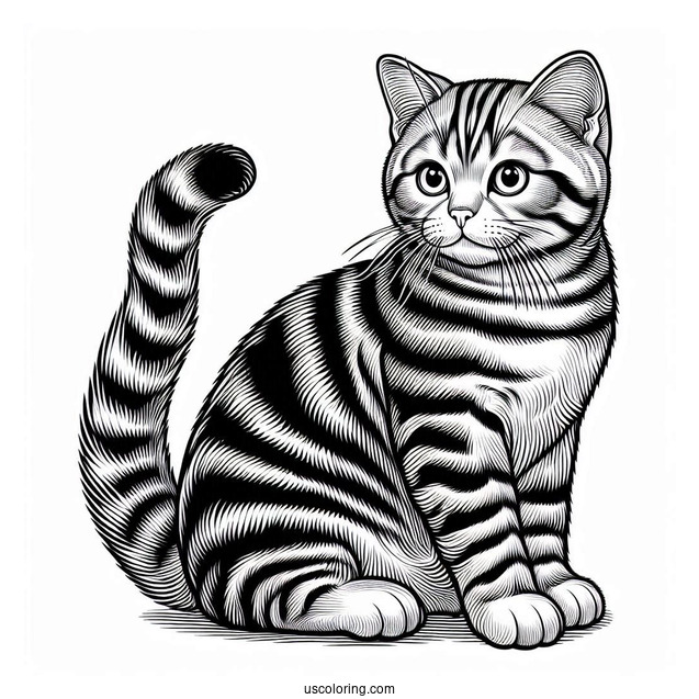 Coloring Page Of Realistic Striped Cat