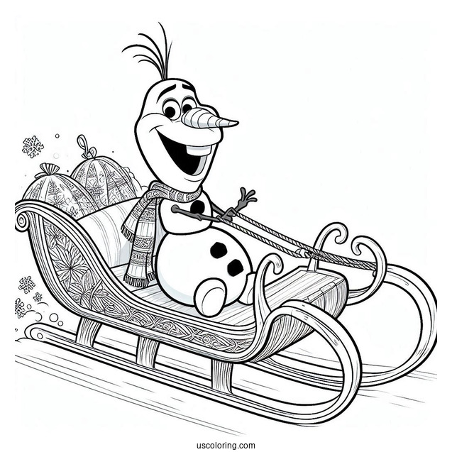 Olaf Riding A Slead In Snow To Color