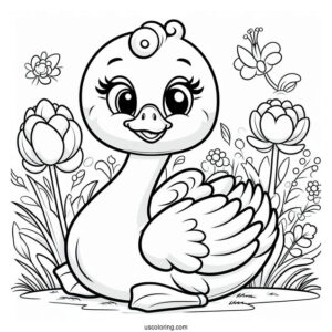 Happy Cartoon Swan Coloring Page For Kids