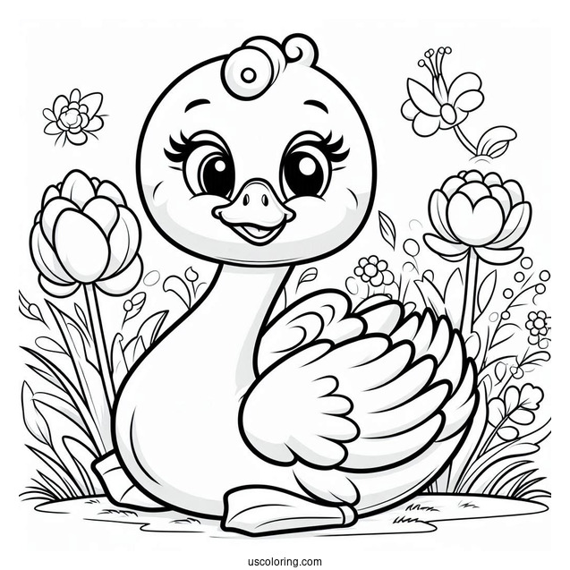 Happy Cartoon Swan Coloring Page For Kids