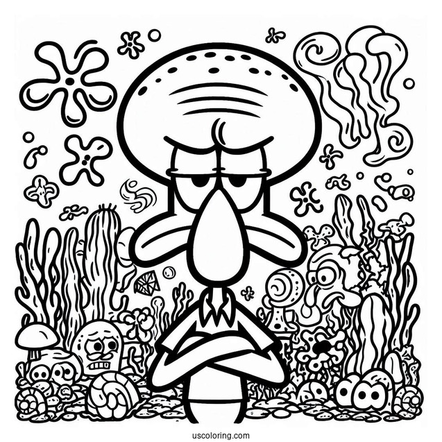 Unhappy Squidward Coloring Page