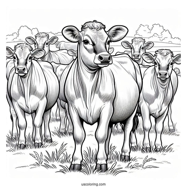 Herd Of Jersey Cows Standing In Field To Color