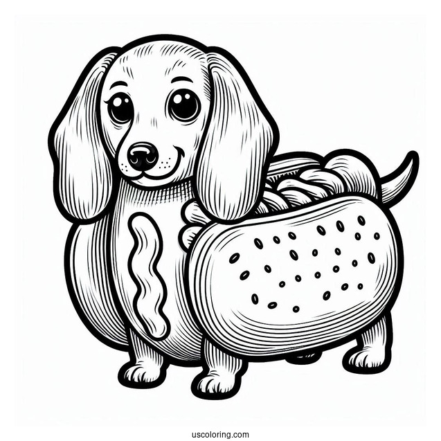 Dachshund Coloring Page In Hotdog Costume