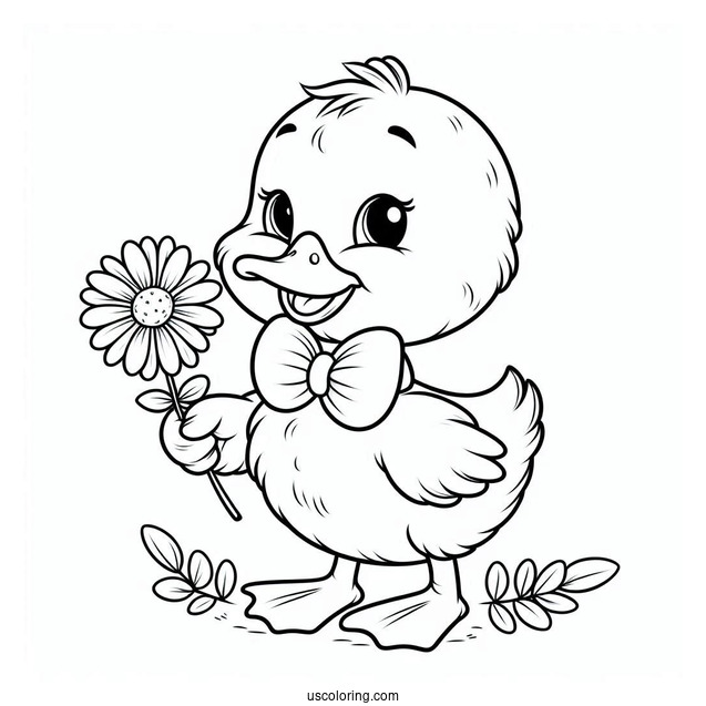 Smiling Duckling With Flower And Bowtie