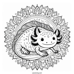 Axolotl Coloring Page In The Middle Of A Mandala