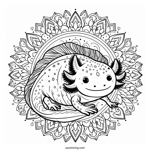 Axolotl Coloring Page In The Middle Of A Mandala