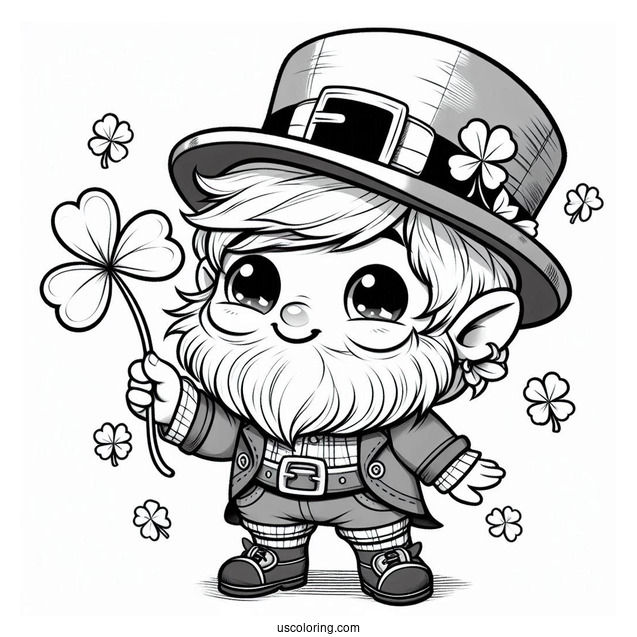 Cute Leprechaun Holding Shamrock To Color